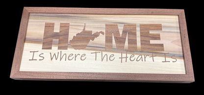 WV Home Is Where The Heart Is - Poplar/Walnut Inlay - Walnut Splined Frame