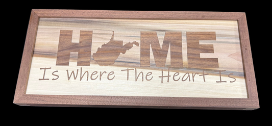 WV Home Is Where The Heart Is - Poplar/Walnut Inlay - Walnut Splined Frame