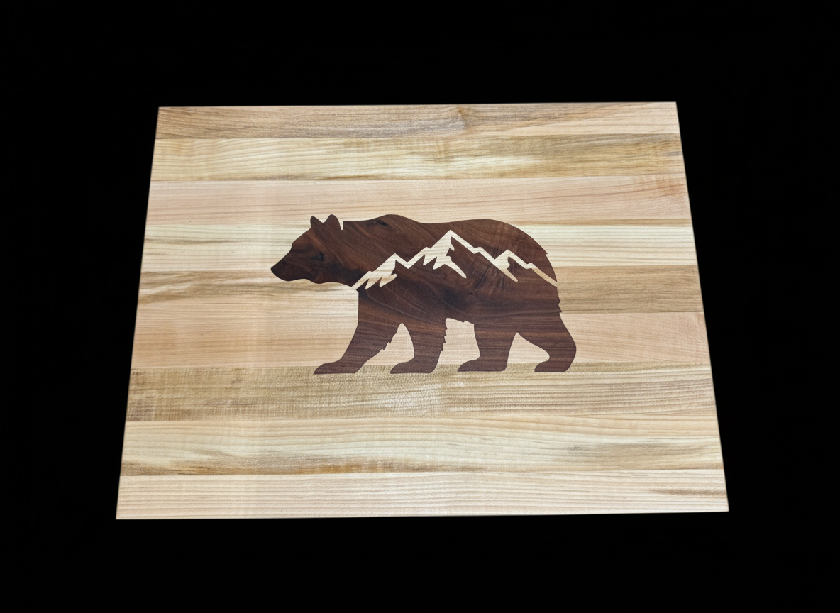 Maple Cutting Board with Walnut Bear Inlay