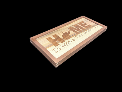 WV Home Is Where The Heart Is - Poplar/Walnut Inlay - Walnut Splined Frame