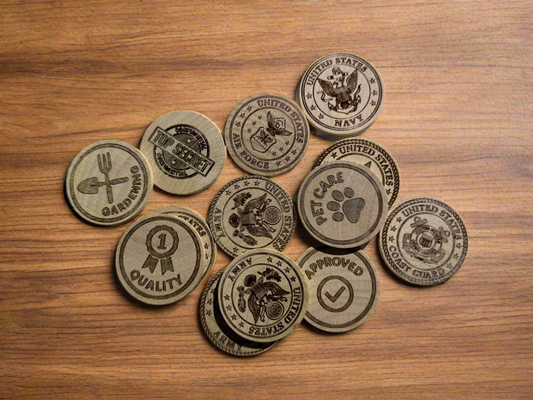 Custom Laser Engraved Wooden Nickels 25 ct