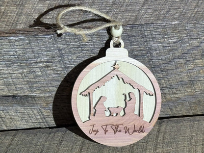 Solid Wood Nativity Christmas Ornaments - Save $2.00 each on 6 or more!