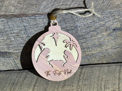 Solid Wood Nativity Christmas Ornaments - Save $2.00 each on 6 or more!