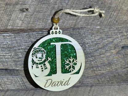 Personalized Snowman Monogram Christmas Ornament - Save $1.00 each on 4 or more